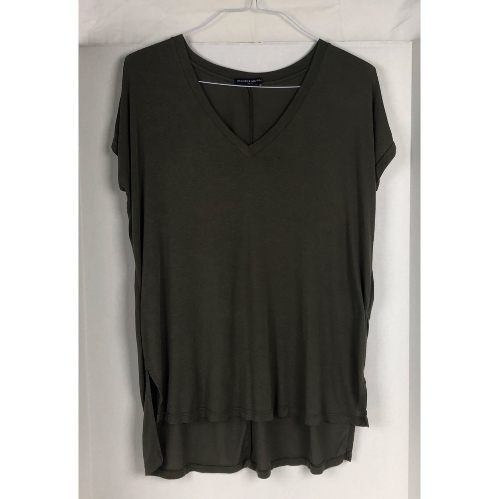 Brandy Melville Olive Green High-Low V-Neck Tee